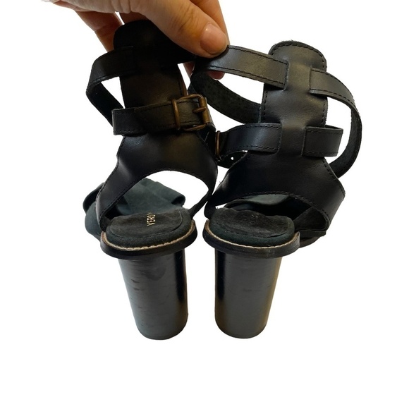 Black Suede Heel Shoes With Wrap Around Ankle Straps - Picture 2 of 14